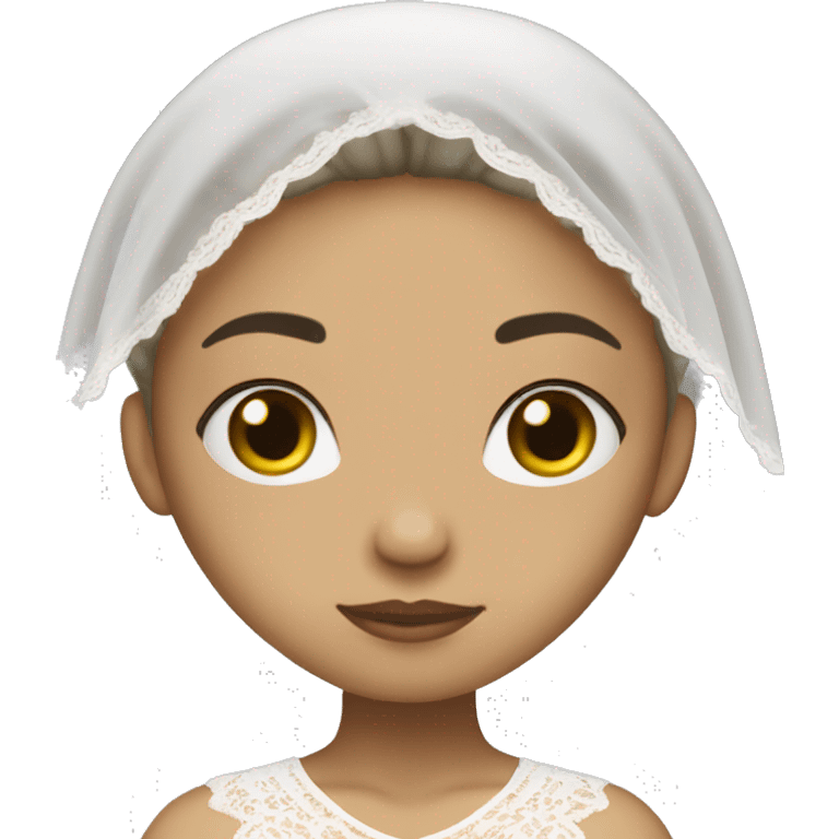 Light skin girl praying with eyes closed and lace white veil  emoji