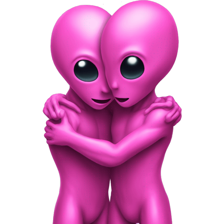 Two pink aliens  hug emoji