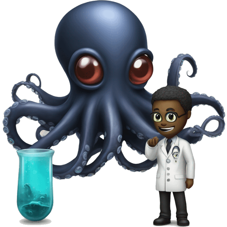 Black Alien Octopus with a scientist  emoji