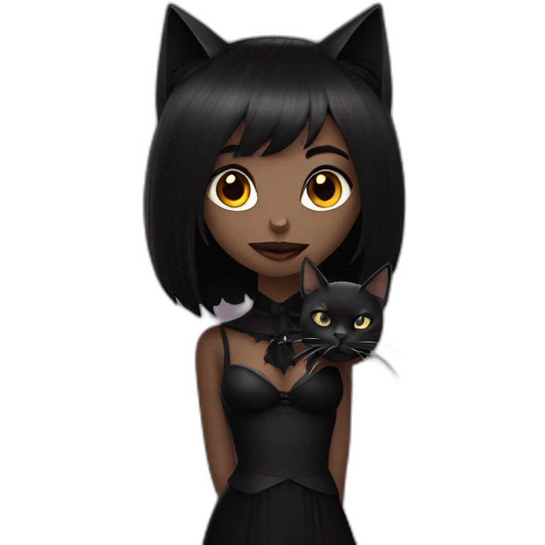 Vampire girl with black cat emoji