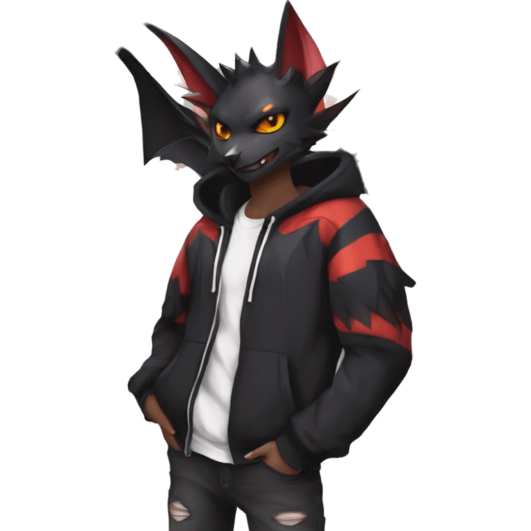 Dark Black Unique Anthro Cool Horned Bat-Winged Nargacuga-Noivern-Zangoose-Litten-Feline-Pokémon with edgy stripes Punk Hoodie emoji