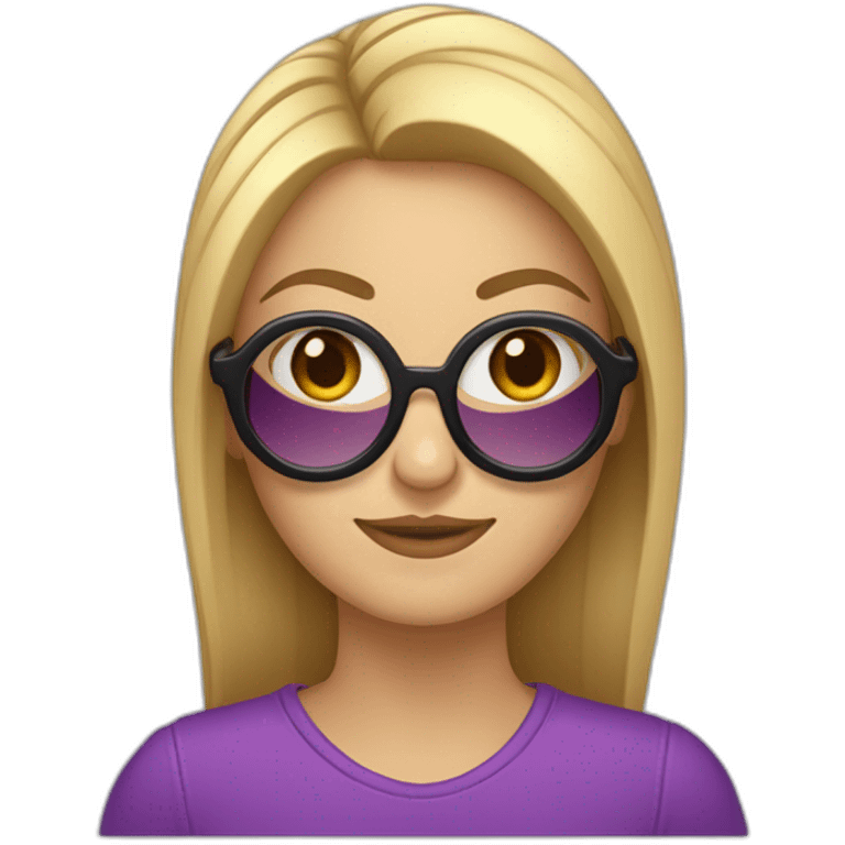 mujer rubia con la mitad del pelo de color lila, con gafas de patillas negra emoji