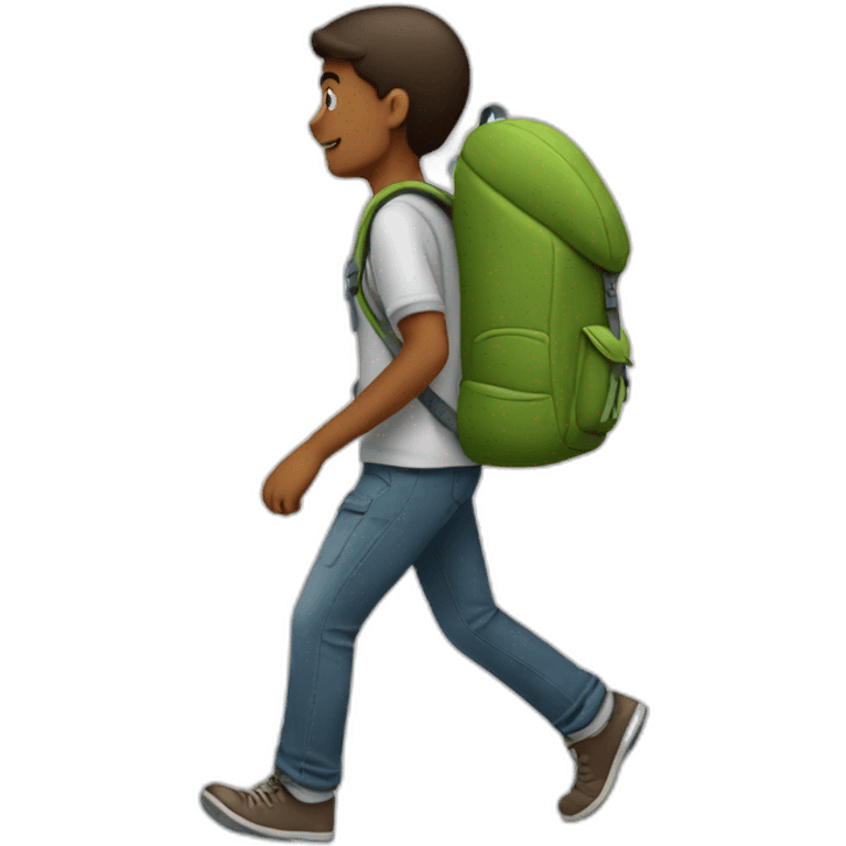 a person with a backpack on, he is walking and backwards emoji