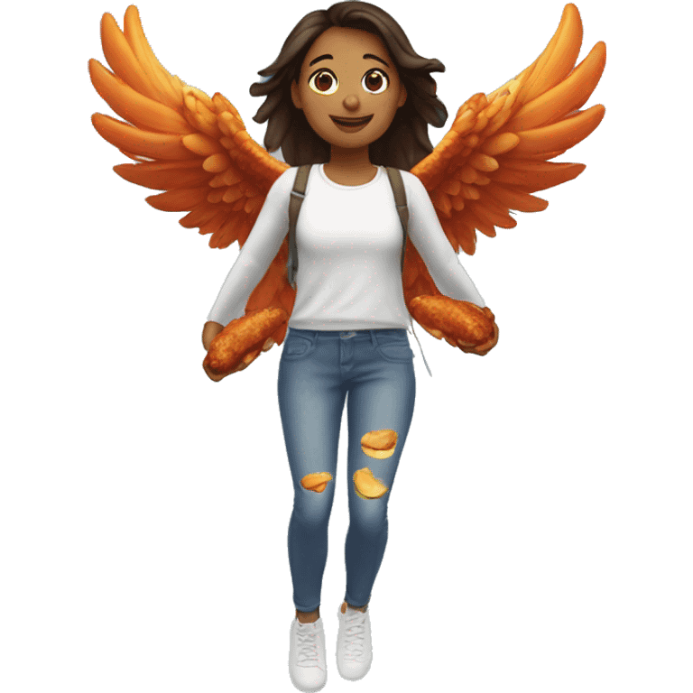 a girl flying with two bbq chicken wings on her back emoji