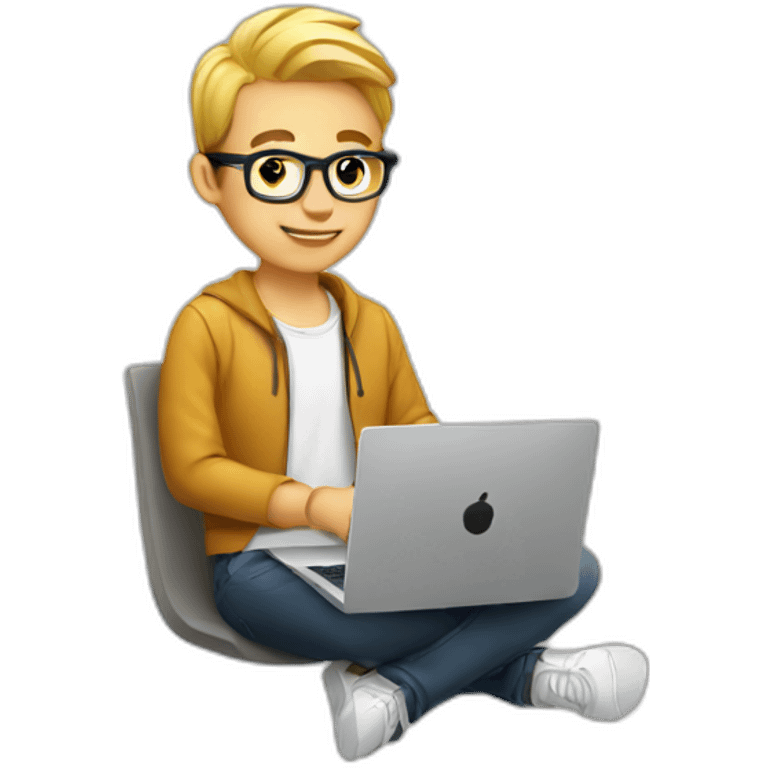 young white cool designer working on laptop emoji