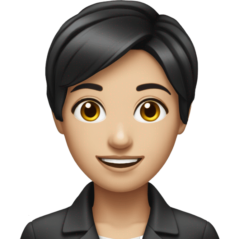 black short hair, brunette, smile customer service staff,  emoji