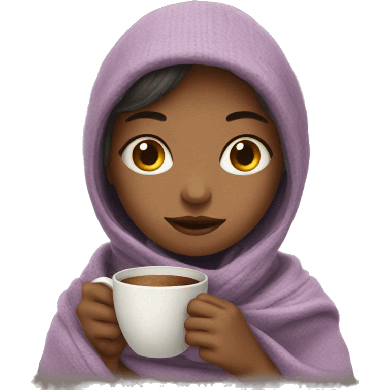 cozy girl with a blanket and a cup of coffe  emoji