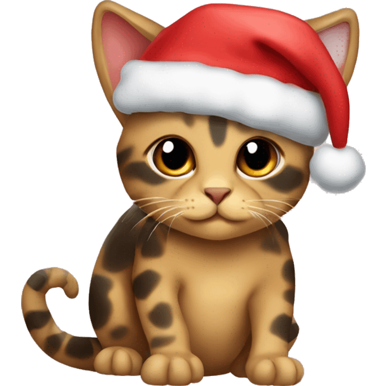 Tortoise colored cat with Christmas har emoji