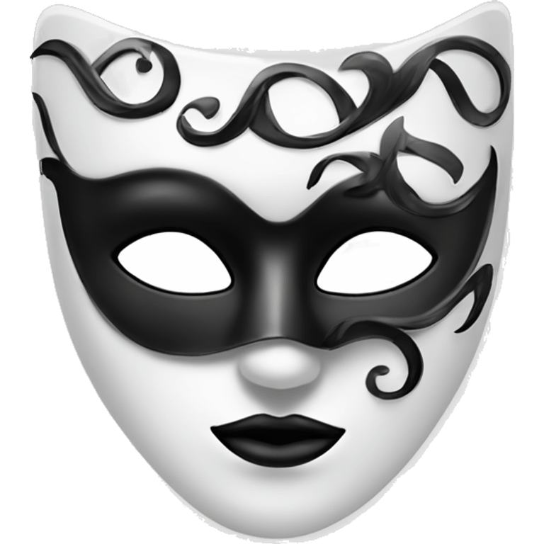 White Masquerade mask with black swirls on it that covers only the eyes. The eyes are completely black. emoji