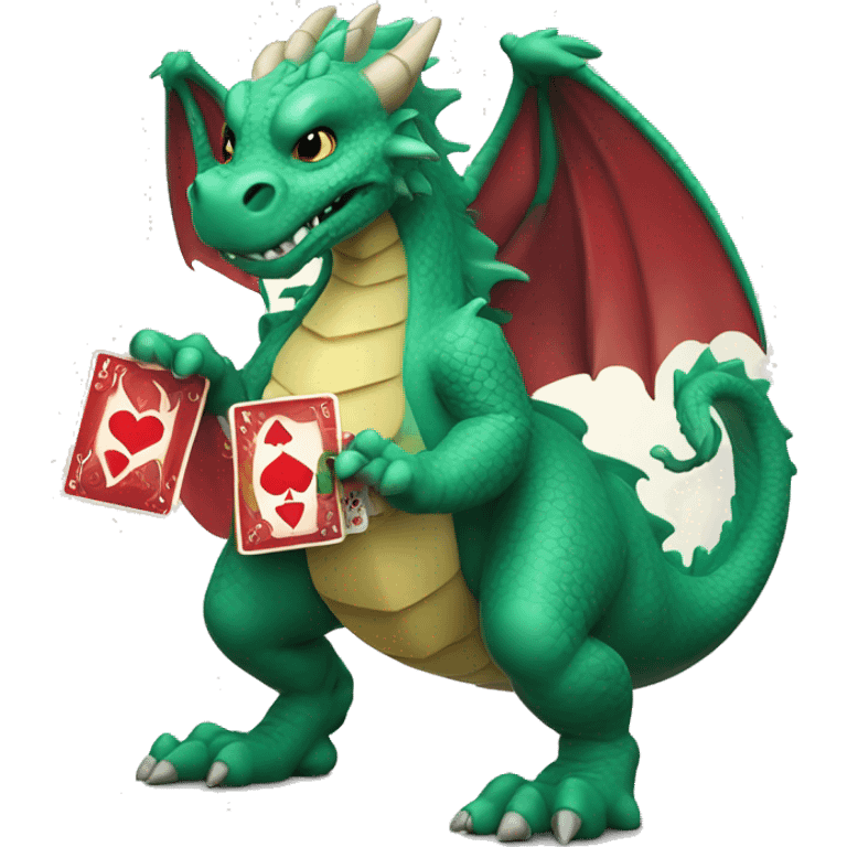 A dragon holding a hand of playing cards only card backs visible,  emoji