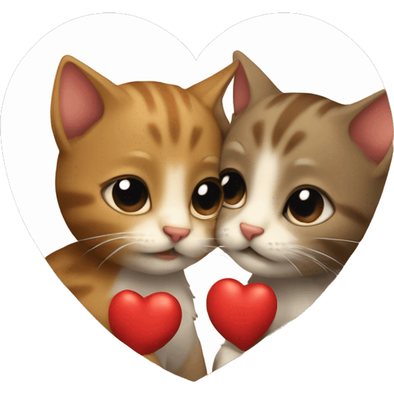 Two little brown kittens kissing and a small red heart near them  emoji