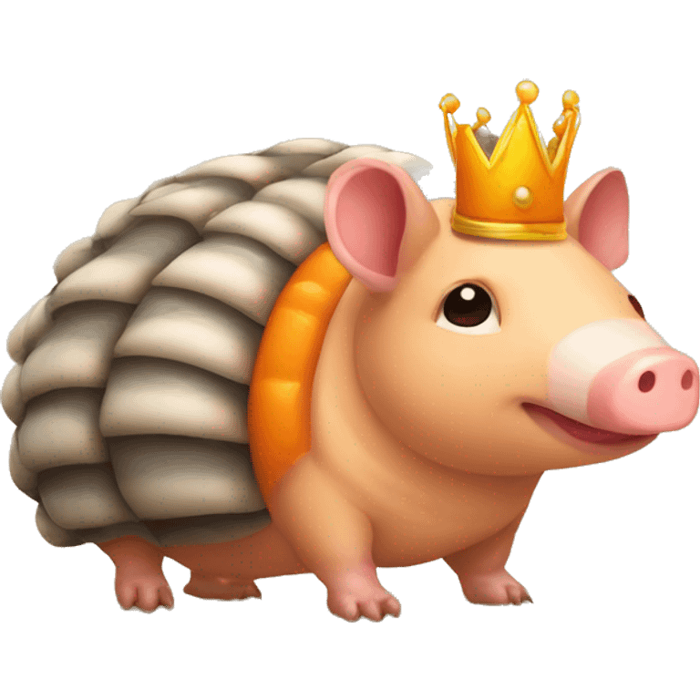 Orange chubby round armadillo pig panda centipede armadillo wearing a crown emoji