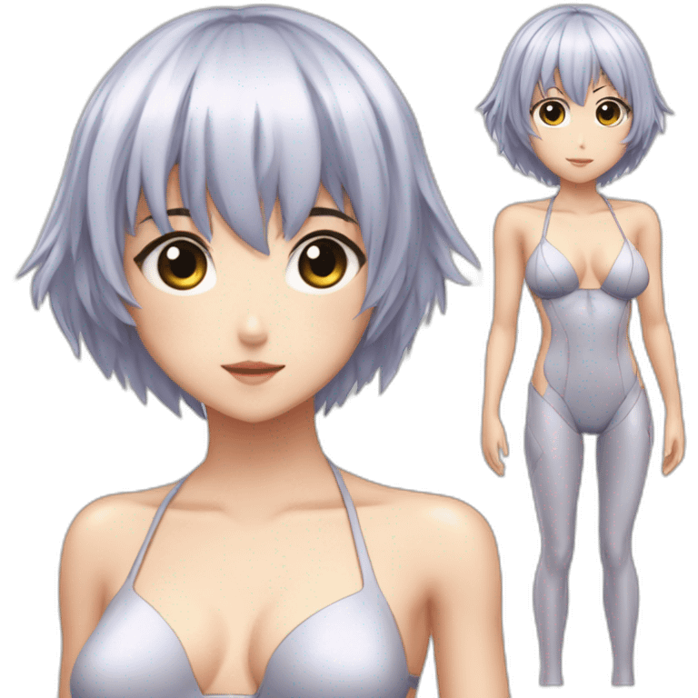 rei ayanami nue, full body, short hair, teen, enfant, bikini emoji