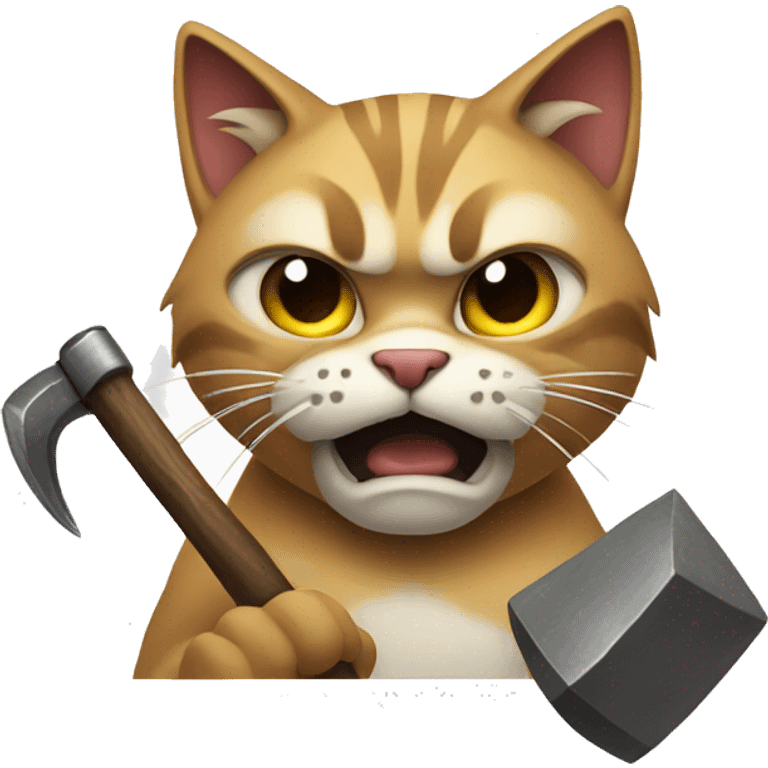 Angry cat with hammer emoji