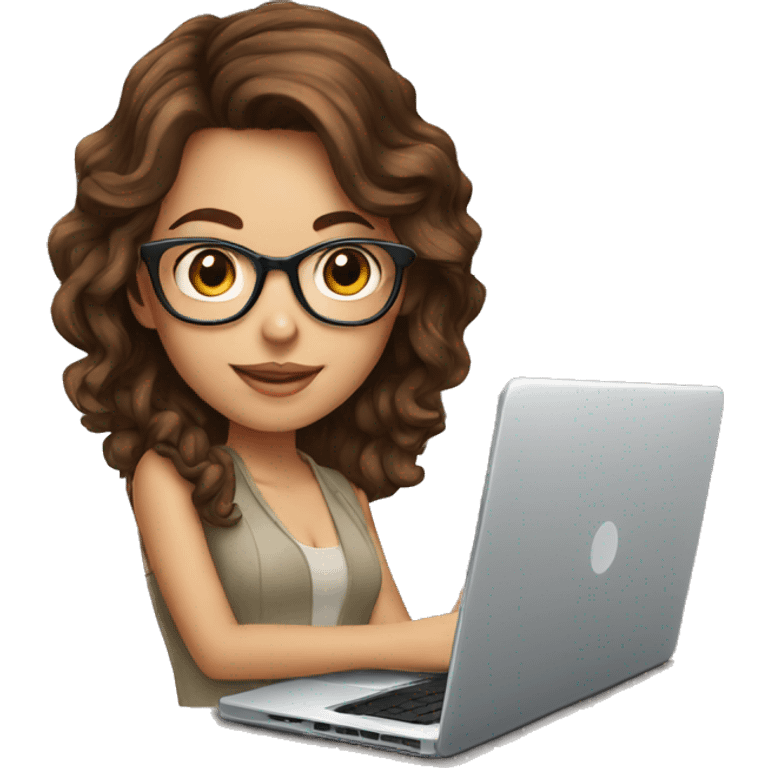 Beautiful girl with brown hair, glasses and laptop emoji