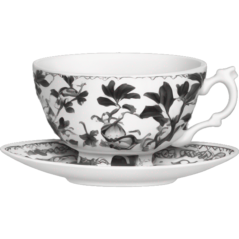 Black and white chinoiserie teacup  emoji