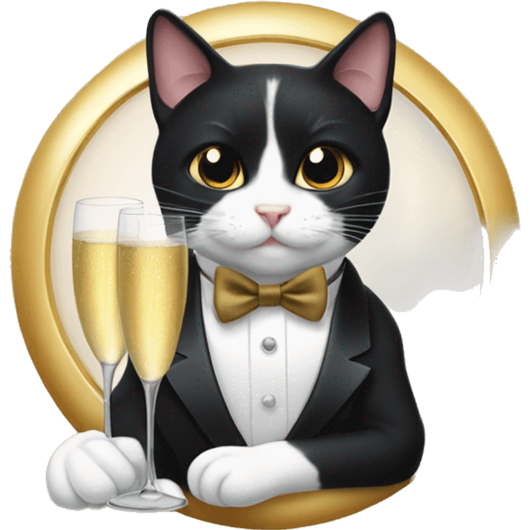 Tuxedo cat, drinking champagne ￼ emoji