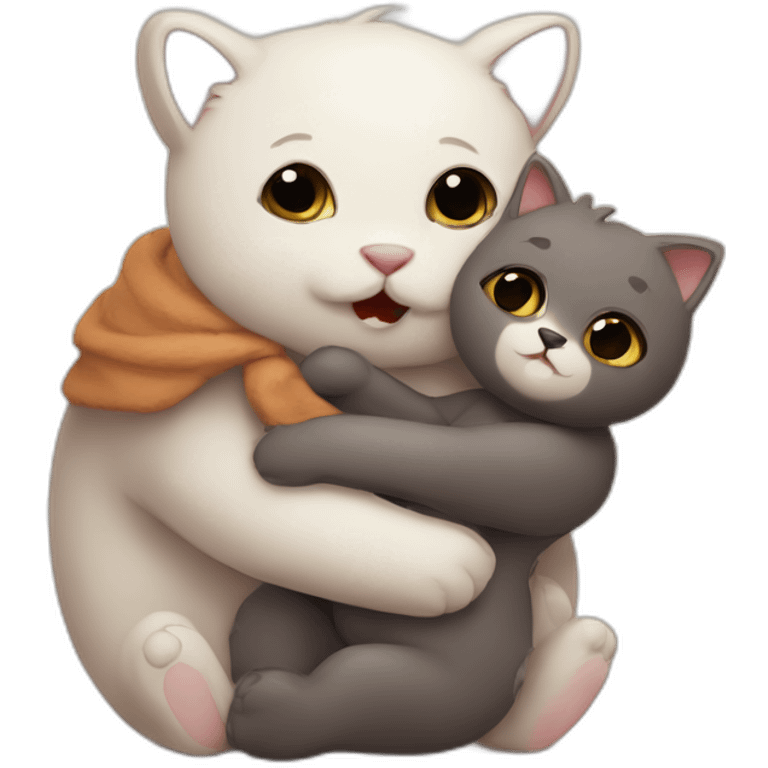 bug cat hugs a little bear emoji