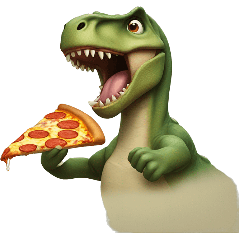 Dinosaur eating pizza emoji