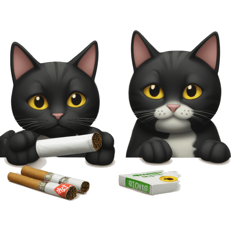 black cat and tabby cat sitting next to each other smoking a cigarette emoji