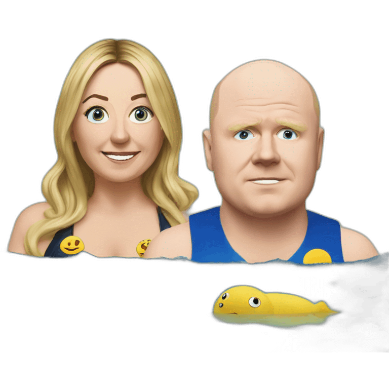 Victoria Coren-Mitchell and Phil Mitchell swimming in custard emoji