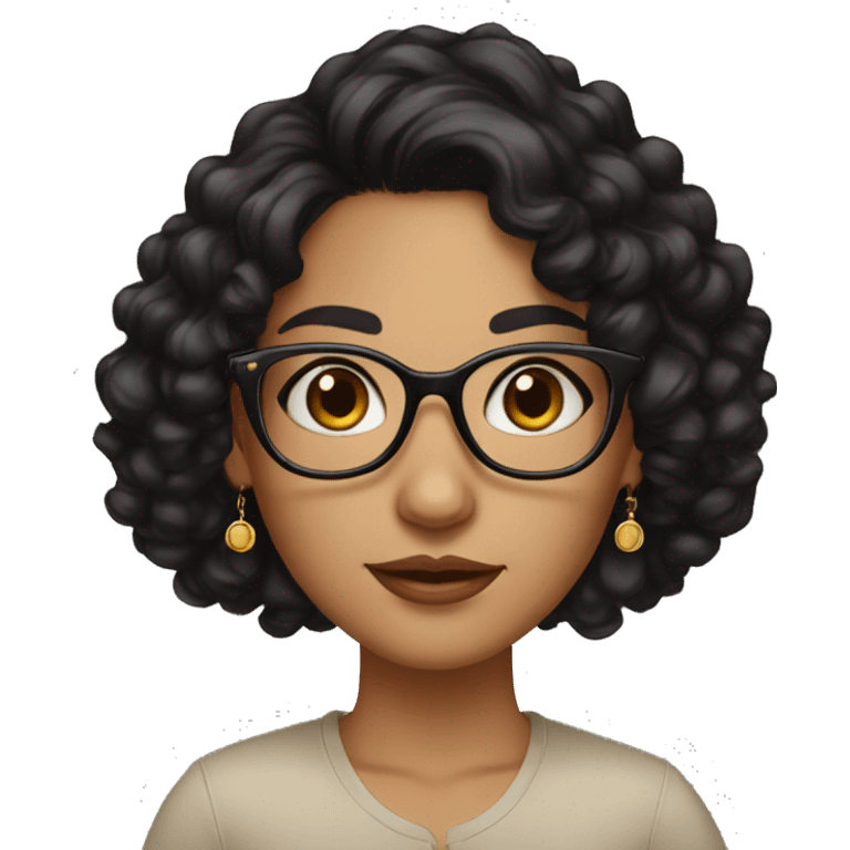 girl, big nose, long curly black hair, earrings, dark brown eyes, tan skin, freckles, glasses, glamour emoji