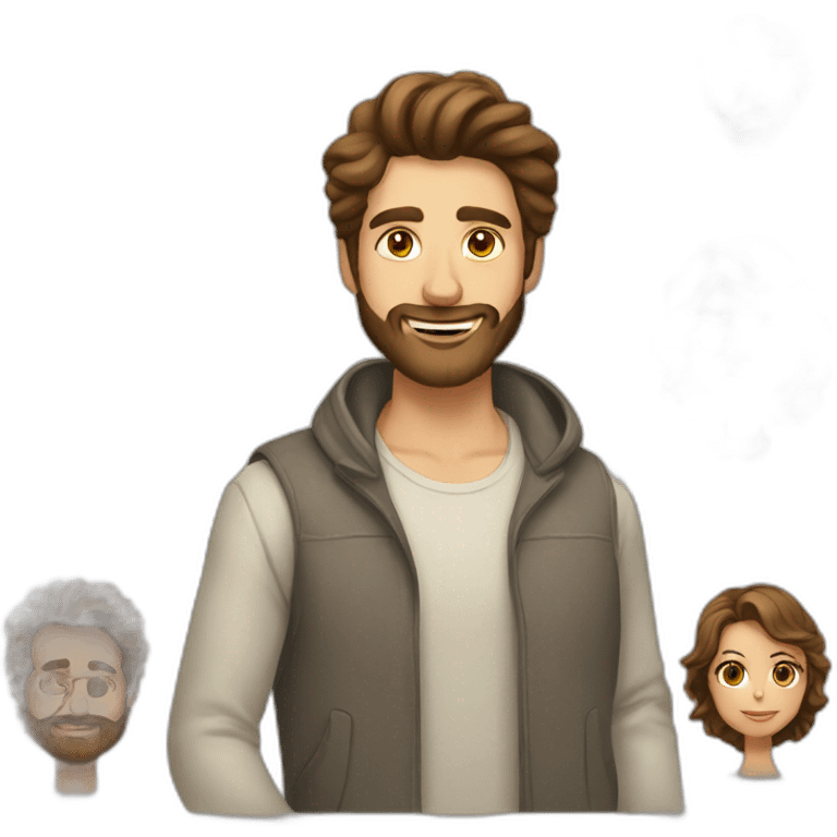 man with brown hair and beard and woman with brown waved hair emoji