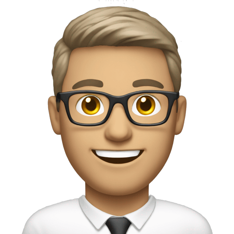 white male sales call agent wearing opticals smilling emoji