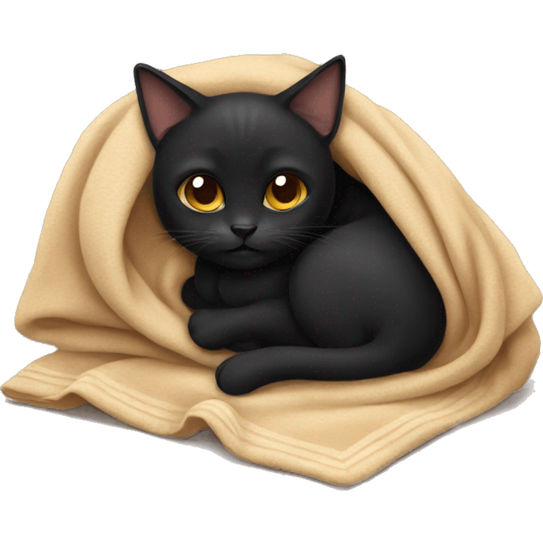 Black cat cuddling with a tan blanket emoji