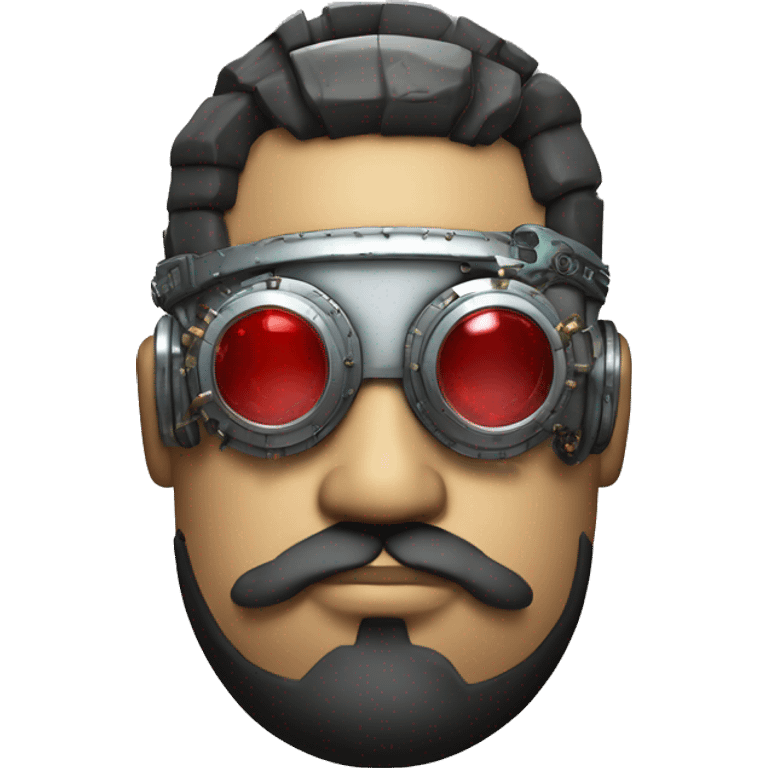 Fat cyborg head with red silver steampunk goggles, black beard and circuits emoji