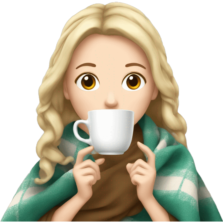 White Girl drinking tea with blanket on emoji