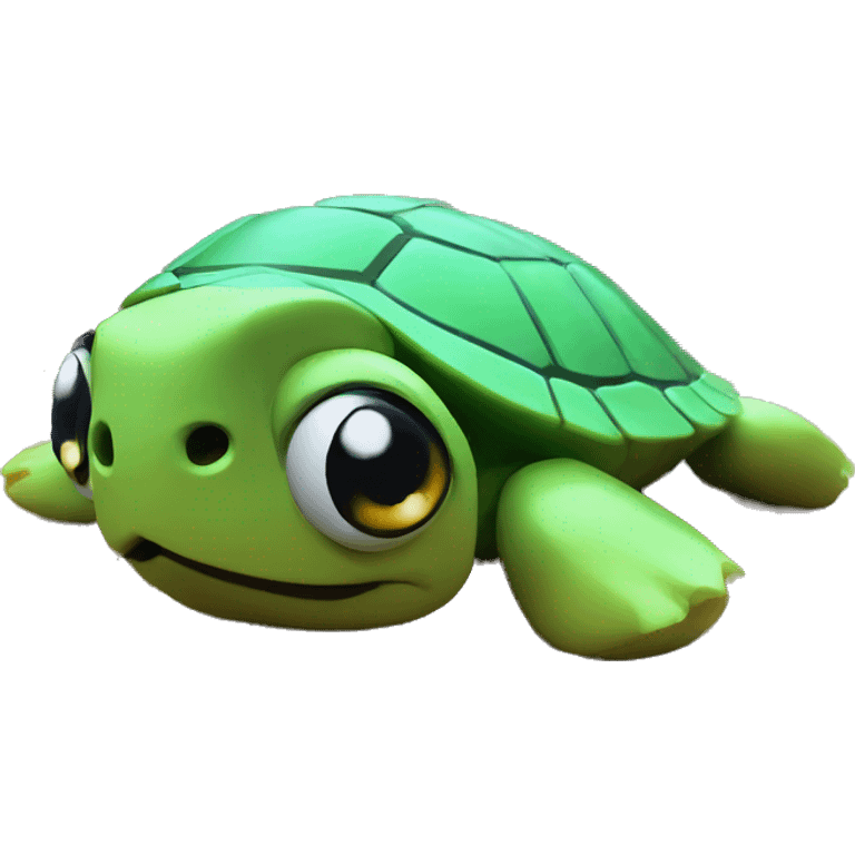 Turtle sad, with plastic emoji