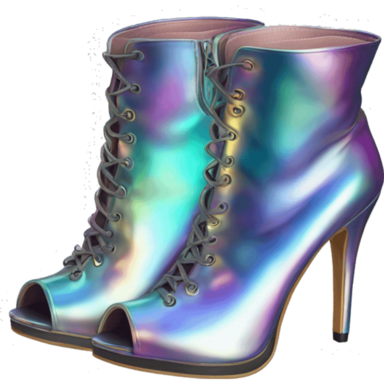 Realistic isolated top view of a pair of metallic iridescent spikey peep toe high heel ankle bootie boots.  emoji