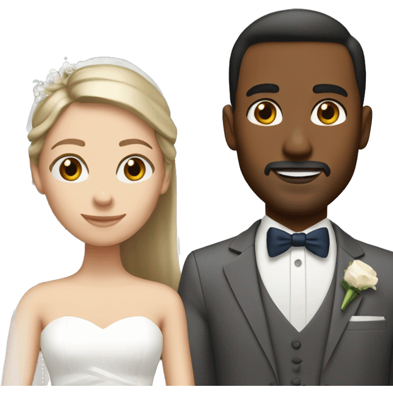 couple on wedding day: man has slick back brown hair and brown eyes and woman has dirty blonde straight hair and blue eyes emoji