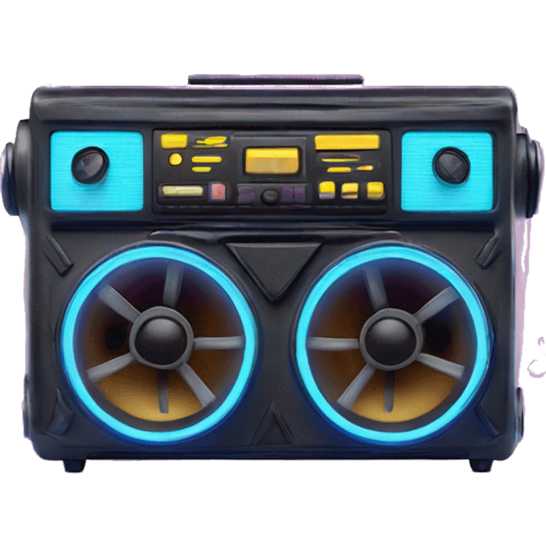 colorful boom box with musical notes in neon color emoji