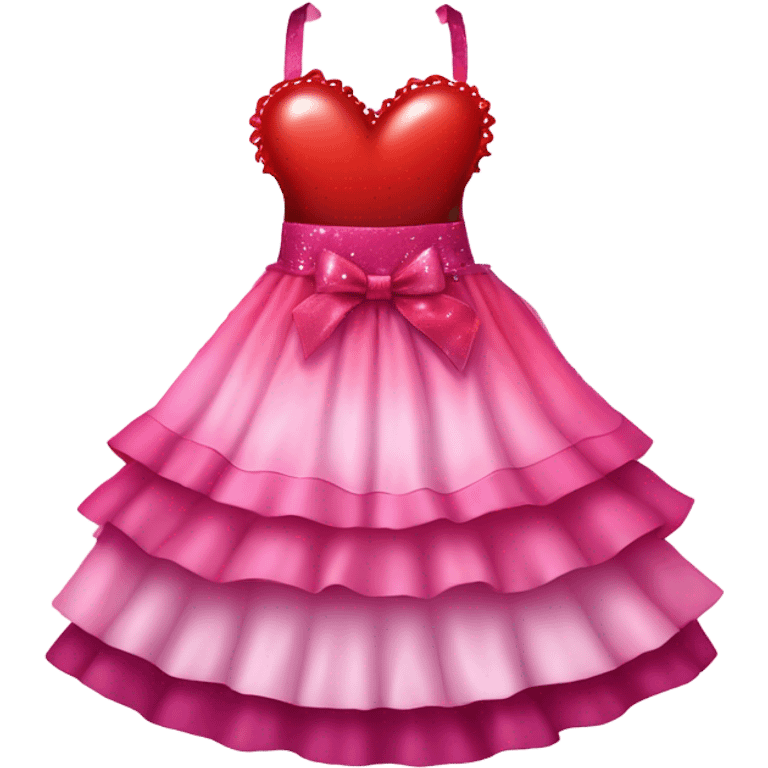 Pink ombre apron with multiple red hearts, ruffles, & glitter emoji