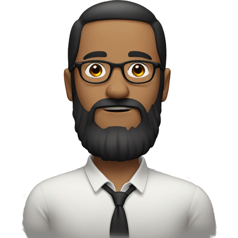 medium to long beard, black hair, very short hair, circle round glasses emoji