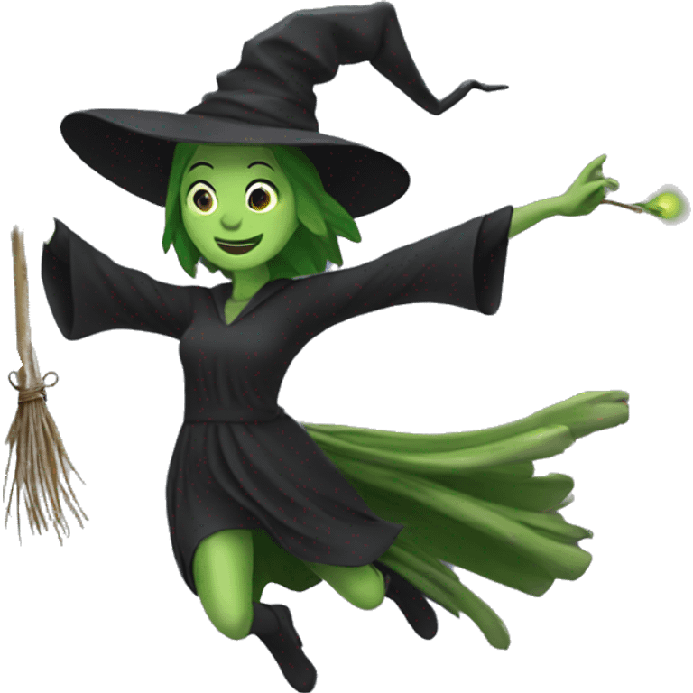 witch flying on aspargus emoji