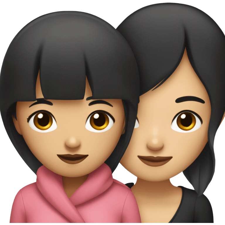 Asian woman with black neat bangs hugging black dachshund emoji