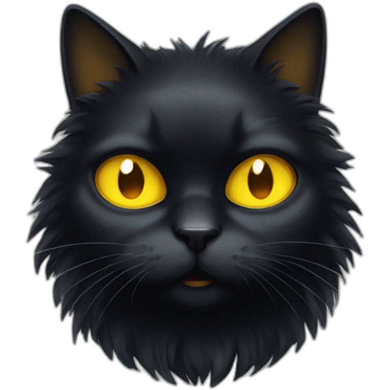 fluffy black cat with yellow eyes and angry face emoji