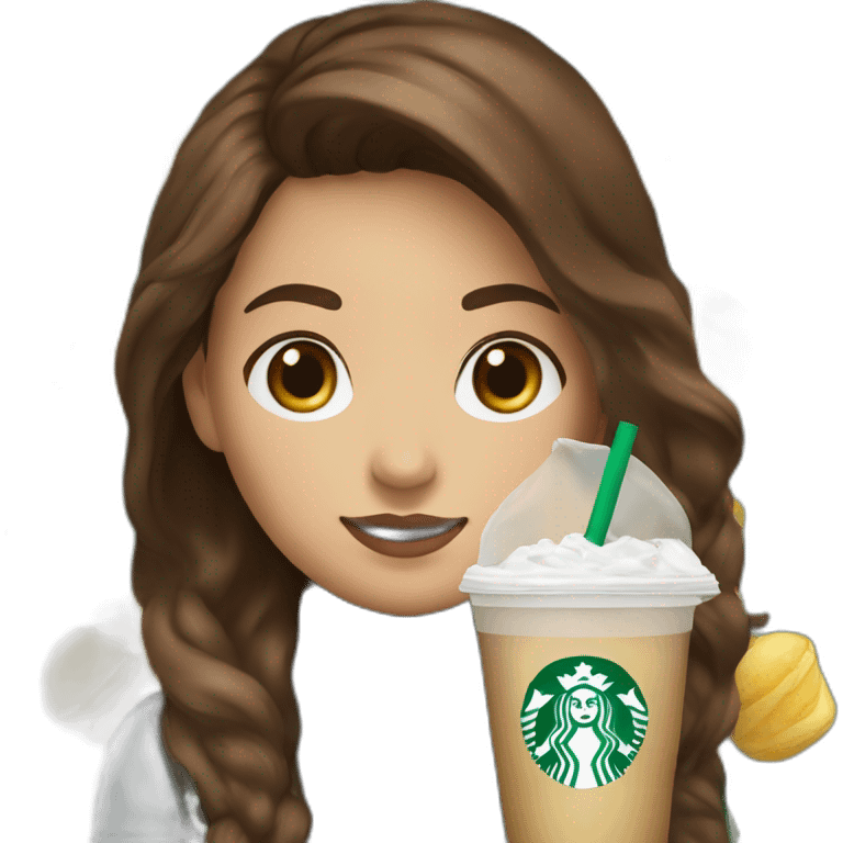 Starbucks cup cold drink with med girl brown hair with Luis vittuon Bag emoji