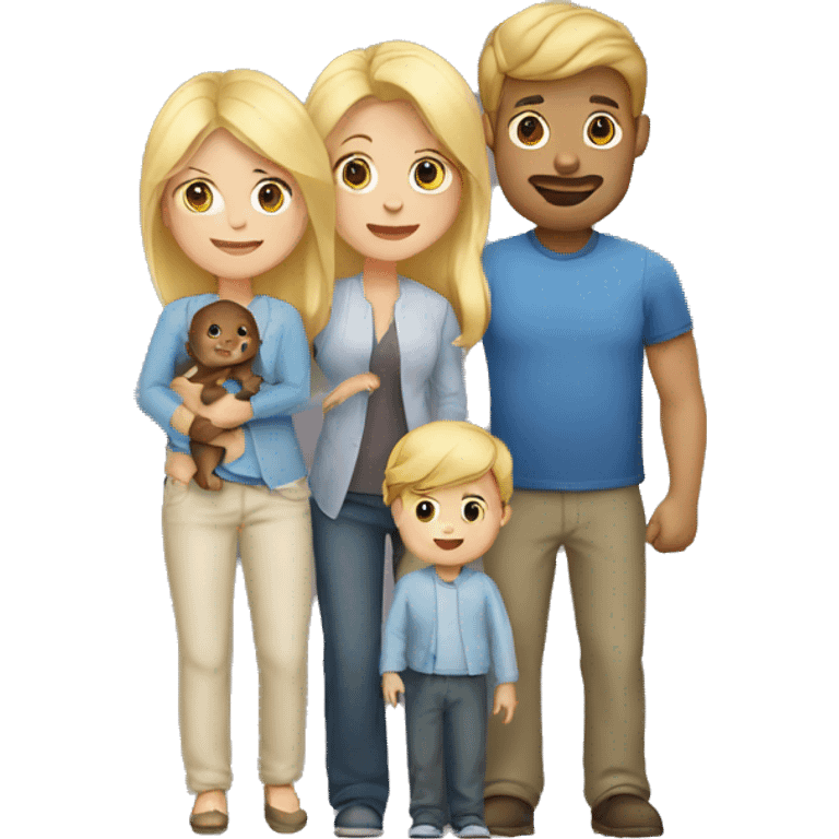 family of three, blond woman, tall and dark man and their baby boy emoji