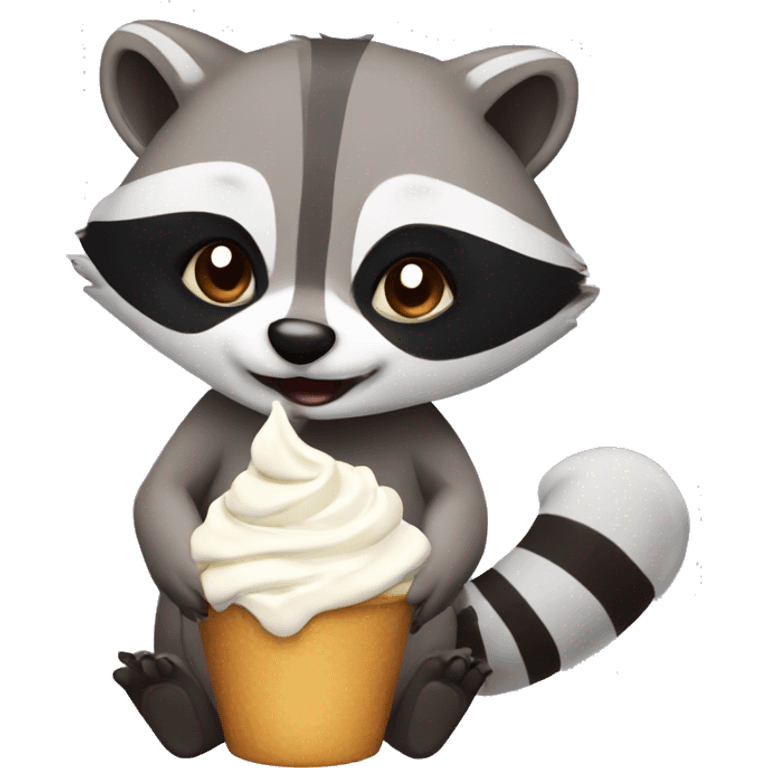 Raccoon eating whipped cream emoji