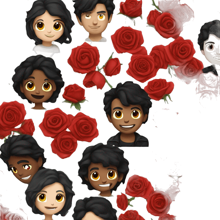 red roses with black hair white guy emoji