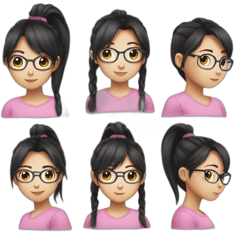 pony tail, girl, asia, glasses,single one,black emoji