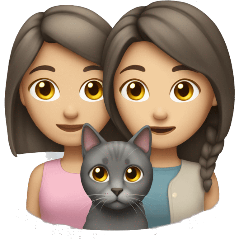 Brunette girl with gray cat emoji