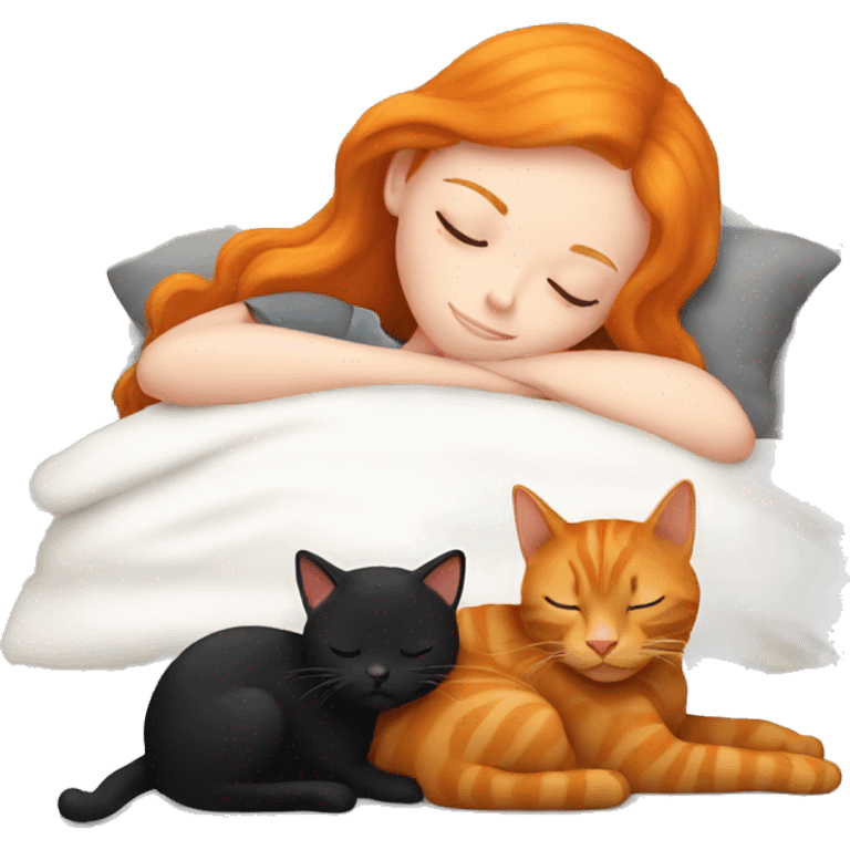 Ginger Girl sleeping with black cat emoji