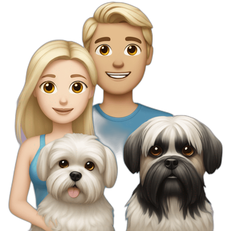 a blond white girl with a white black haired boy and a shih tzu dog emoji