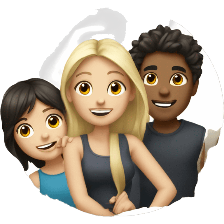 One brunette Girl, one blond girl, two dark haired boys having fun together emoji