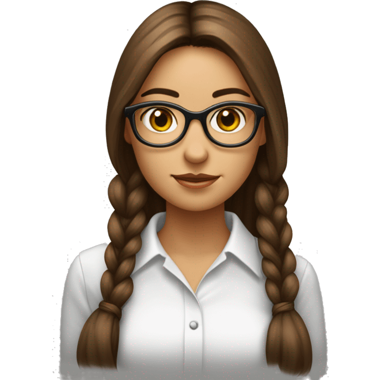 Fille chatain cheveux longs lunettes ronde noire yeux marrons emoji